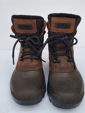 SOREL Women's 7 Brown Leather & Rubber Winter Duck Boots Insulated Fleece Liner
